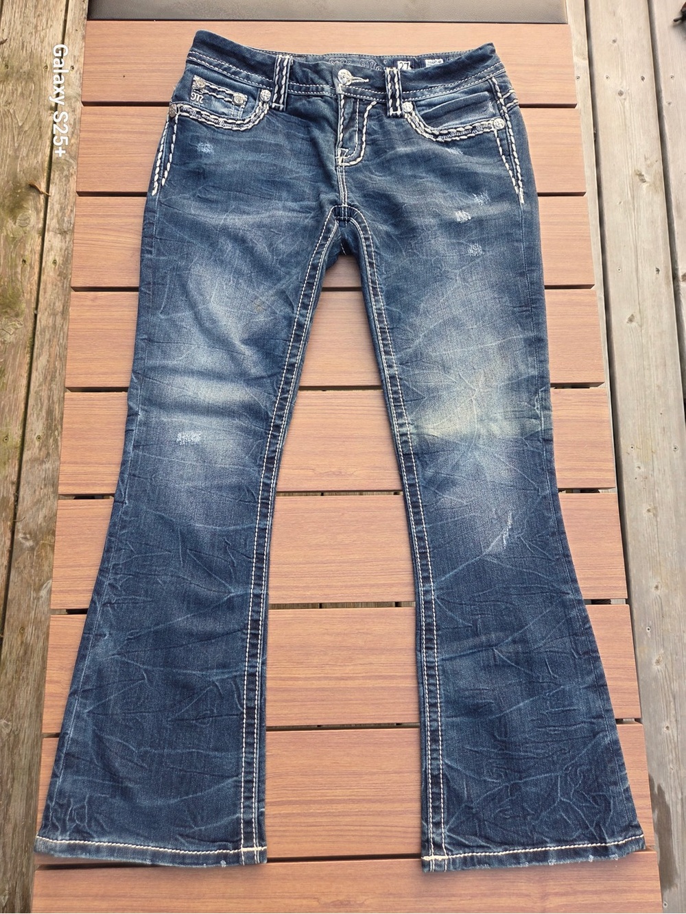 Miss Me Distressed Dark Blue Flare Jeans